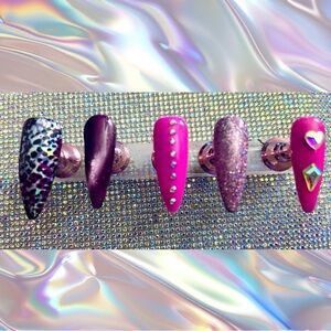 Glamorous Galaxy Pink and Purple Nail Stiletto Rhinestone Set